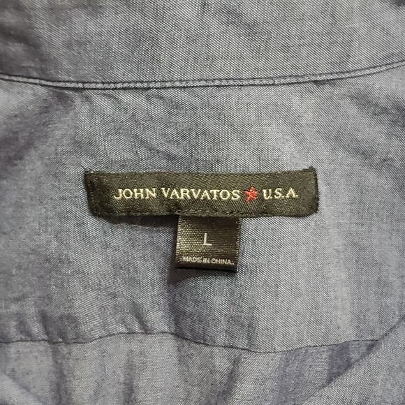 John Varvatos Cotton Button Up Shirt Chambray Blue Sz Lg Career Preppy Business - Picture 8 of 16